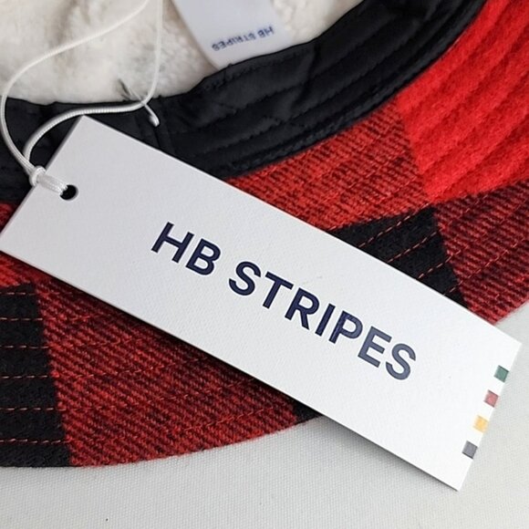 HB STRIPES Women's Bucket Hat Racing Red Black Plaid Wool Blend Fleece Lined O/S - Picture 9 of 12